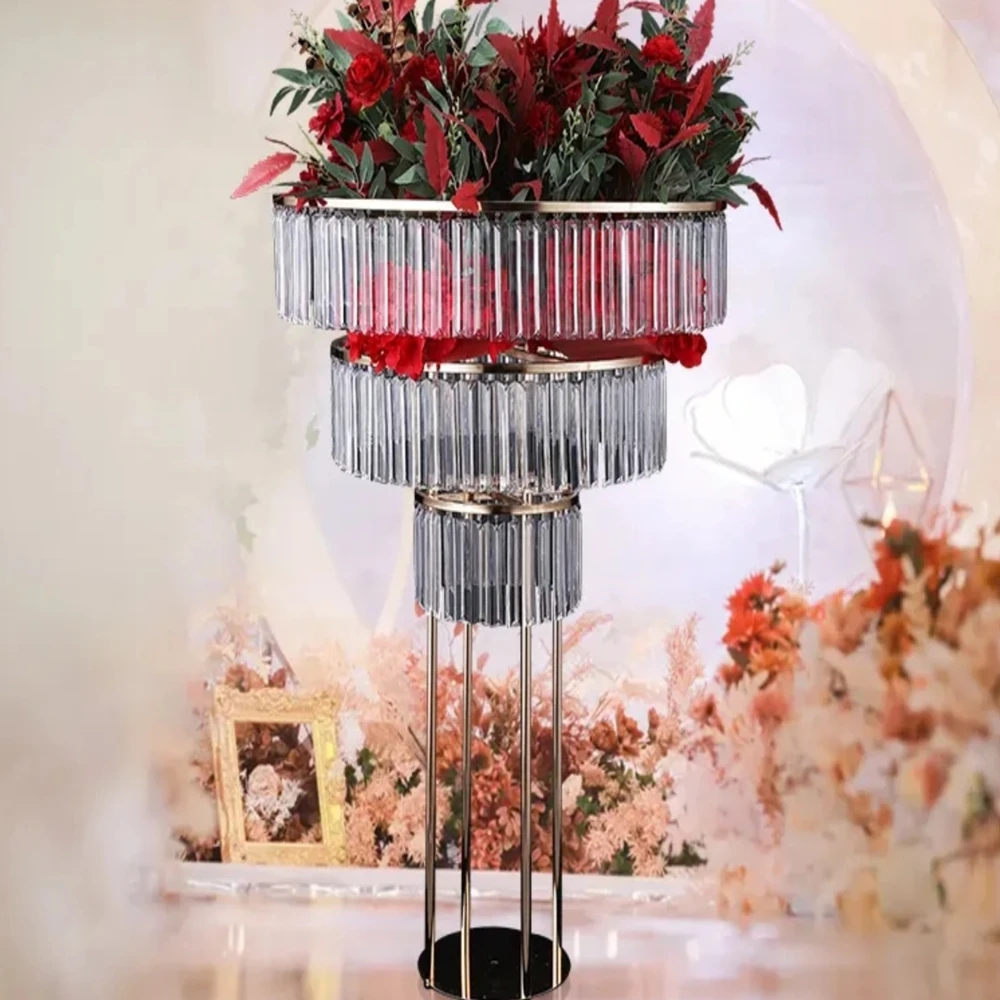 4pcs)100cm/150cm) Wholesale wedding decoration centerpieces tall three layer crystal sliver/gold flower stand