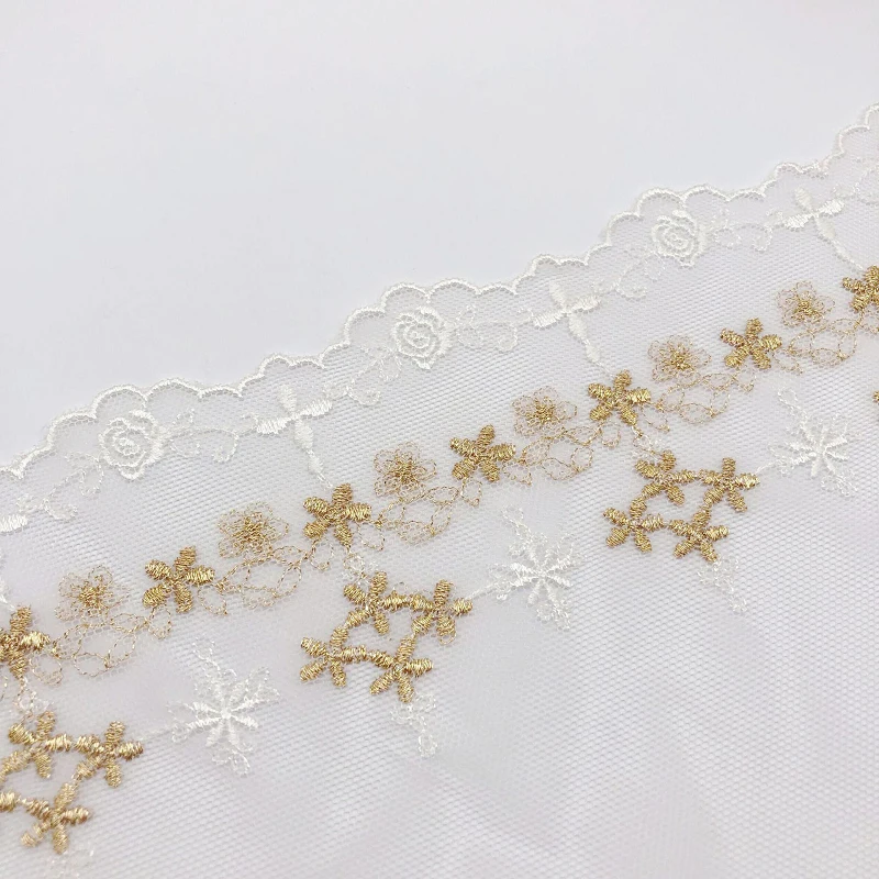 

20Yards Soft White Golden Mesh Polyester Fabric Venise Baby Lace Trim Embroidery Sewing Crafts Doll Material Lace Ribbon New