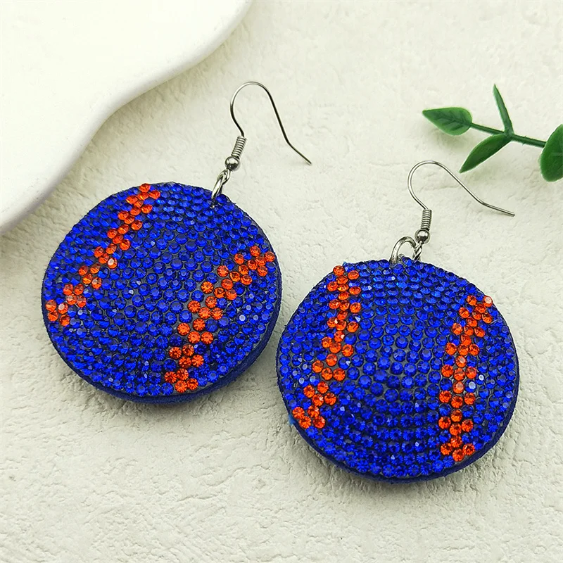 Hip Hop Baseball Softball Crystal Dangle Earrings for Men Women Orange Color Ball Sports Style Drop Earring JewelryZZZ1060