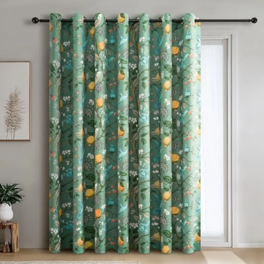

Sliding Door Patio Floral Curtains and Drapes Blackout Extra Wide Room Divider Large Vintage Farmhouse Country Hummingbird Patt