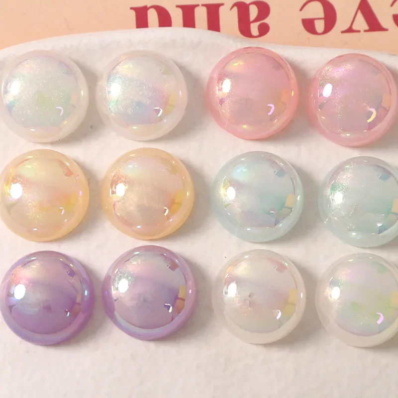 5pcs18mm illusion AB pearl glitter powder half pill cabochon diy resin accessories earrings hairpin material