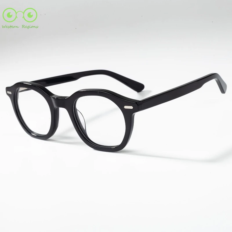 Japonês simples preto confortável homens e mulheres armação de olho redondo óculos de ácido acético quadro montagem grau óculos de miopia