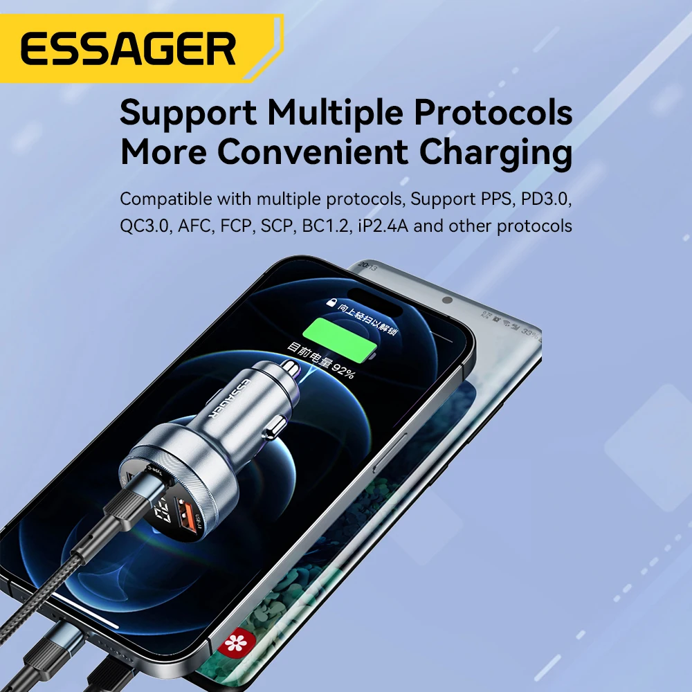 Essager 80W Car Charger USB Type C PD Fast Charging Phone Quick Charge for iPhone 14 13 Huawei Xiaomi Samsung iPad Laptop Tablet