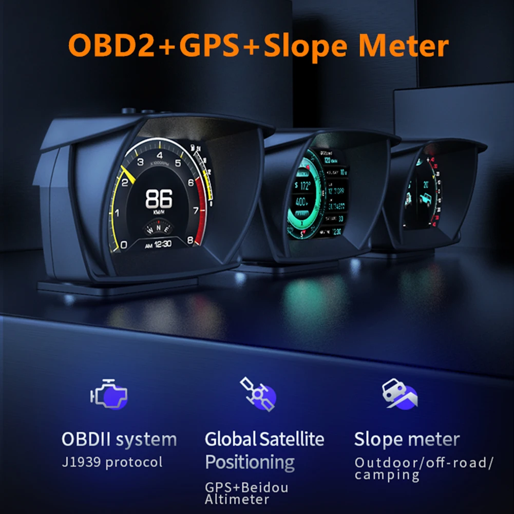 A700 Car HUD On-board Computer Three IN One Gauge Head Up Display OBD2 GPS Speedometer Intelligent Inclinometer Alarm System