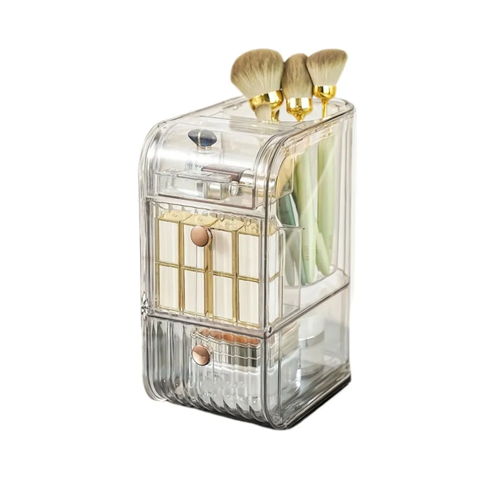 

Portable Plastic Cosmetic Storage Box Dustproof with Handle Makeup Storage Container Space Saving Lipstick Storage Case Bathroom