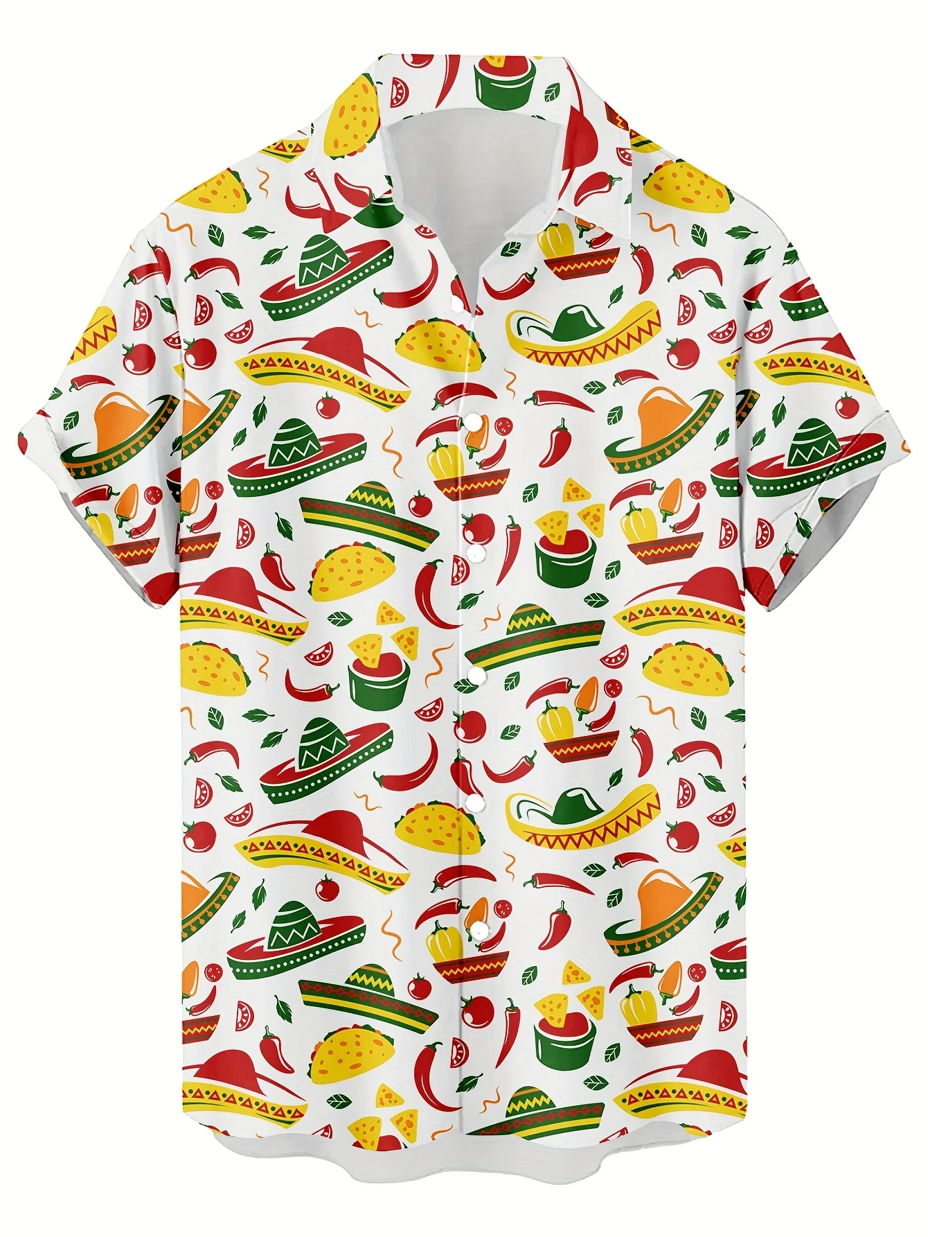 Men's Mexican Food Taco Print Short Sleeve Shirt Casual Hawaiian Button Down Shirts For Men Beach Fiesta Party Wear
