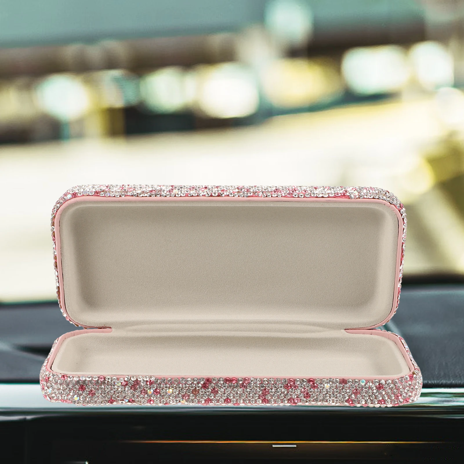 

Hard Shell For Car Eye Sunglasses Storage Travel Eyeglass Holder Durable Protection Box Rhinestone Design Portable Eyeglasses