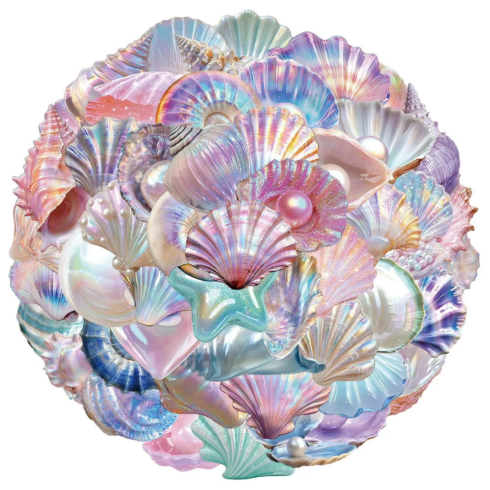 50PCS Creative Shell PET Transparent Material Stickers Envelope Sealing Stickers Mobile Phone Case Decorative Stickers