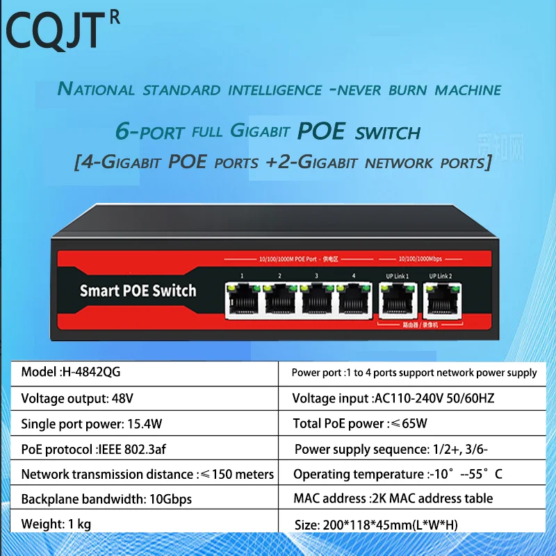 

Gigabit Ethernet Switch 6 Port Network Switch 52V POE Network Extender Desktop 100/1000Mbps Switch