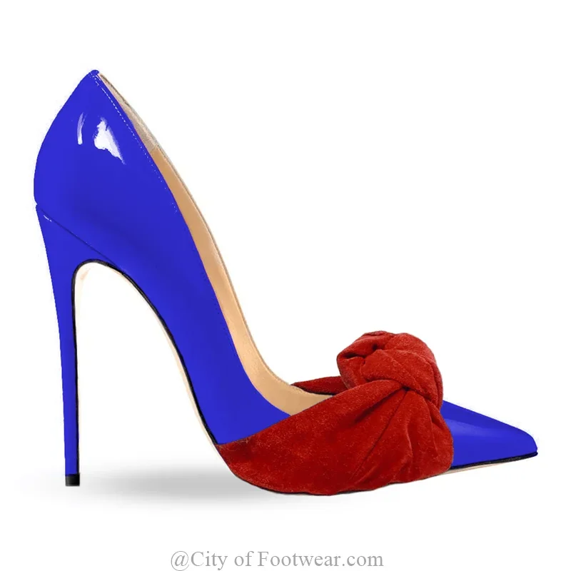 Escarpins en cuir verni et daim avec nœud pour femmes, chaussures à bout pointu, talons hauts fins, robe de soirée et de bureau, élégantes, grande taille, 2025