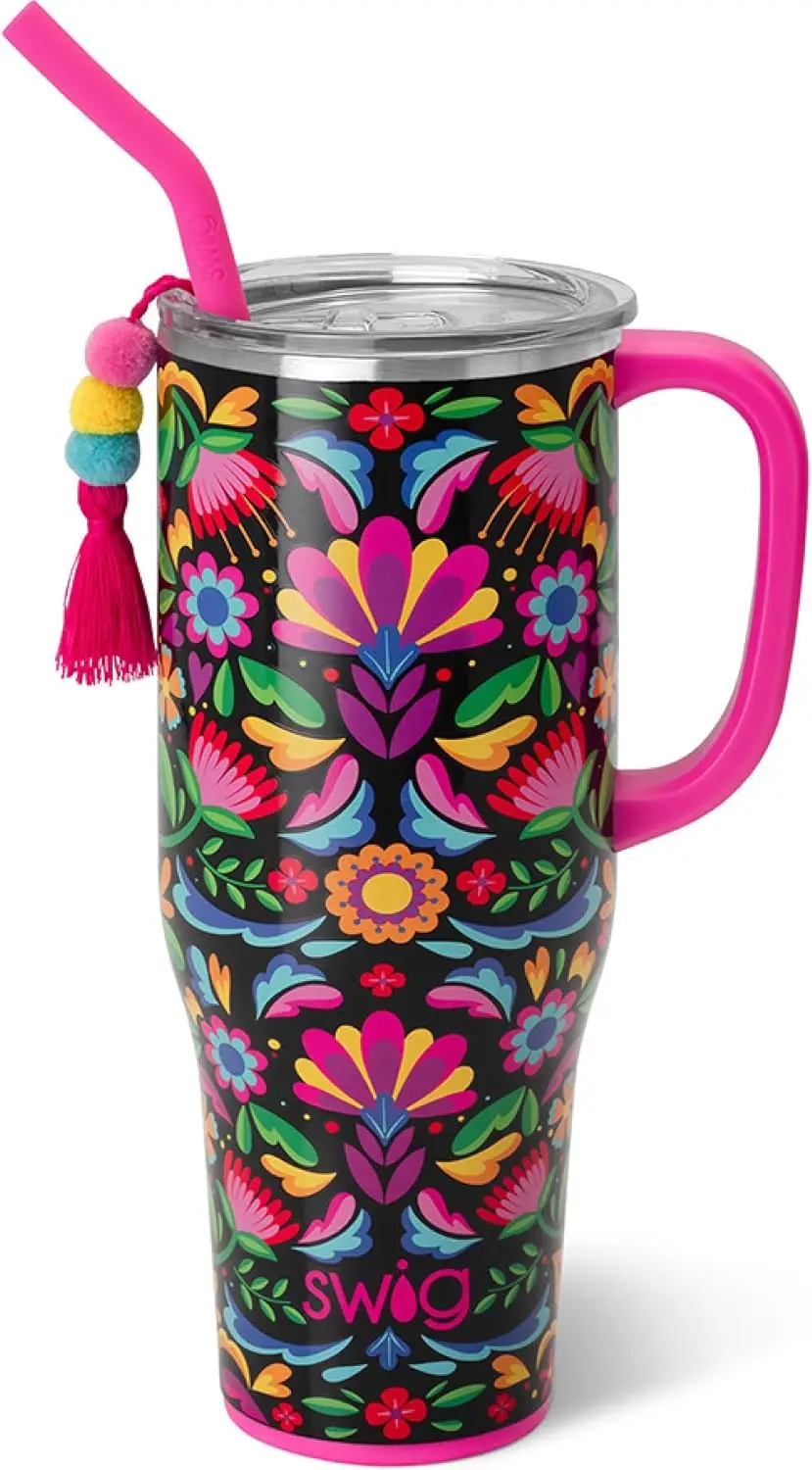 

40oz Insulated Tumbler with Handle and Straw, Stainless Steel, Dishwasher Safe, Cup Holder Friendly