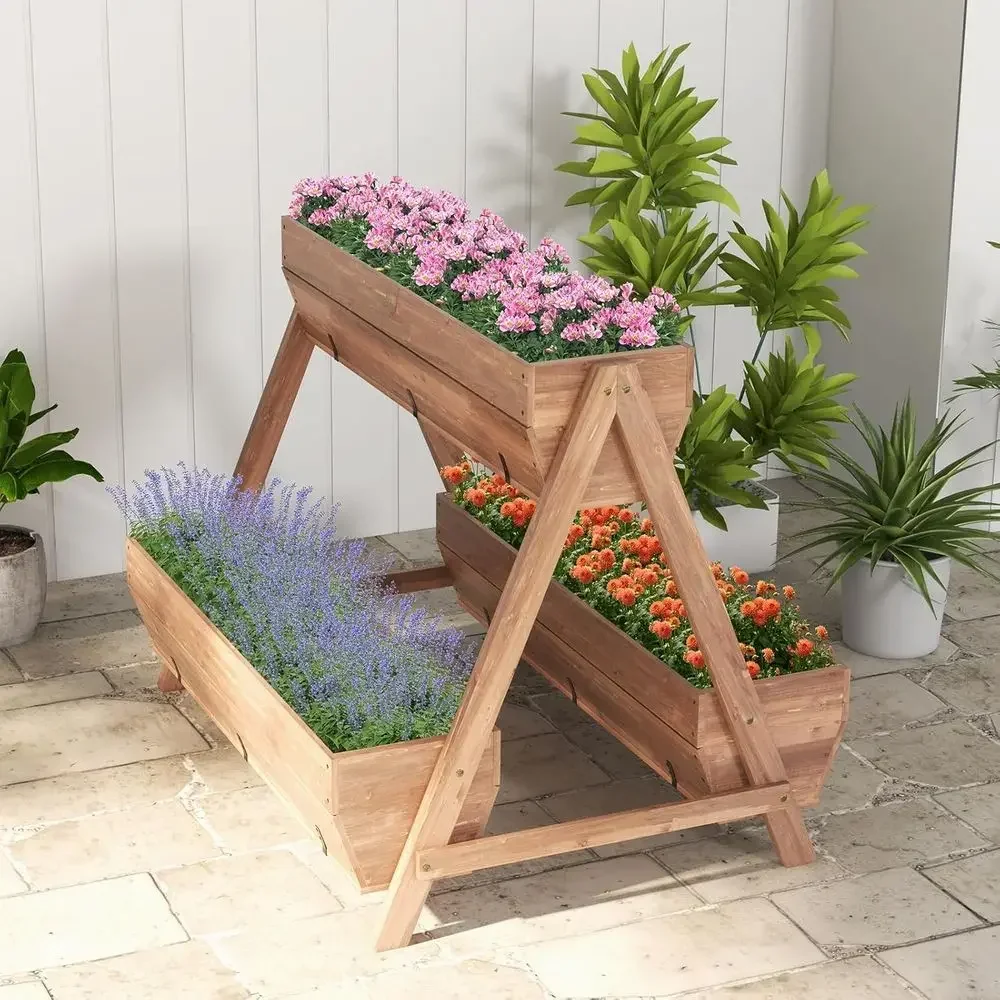 Large Wooden Planter Boxes for Vegetables, Fruits, and Herbs with Drainage Holes, Suitable for Indoor and Outdoor Use, Brown
