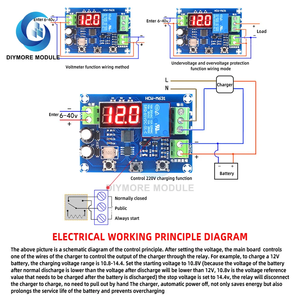 XH-M608 Battery Charge Discharge Module DC 6-40V Integrated Voltmeter Undervoltage Overvoltage Protection Timing Discharge Board