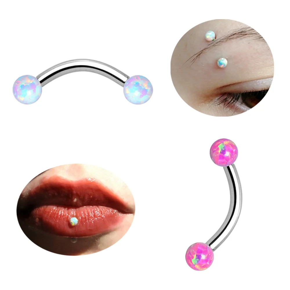 1Pc 1.2x8mm Externally Threaded Bar 3mm Natural Opal Eyebrow Piercing Rook Vertical Labret Piercing Nipple Helix Lobe Earring