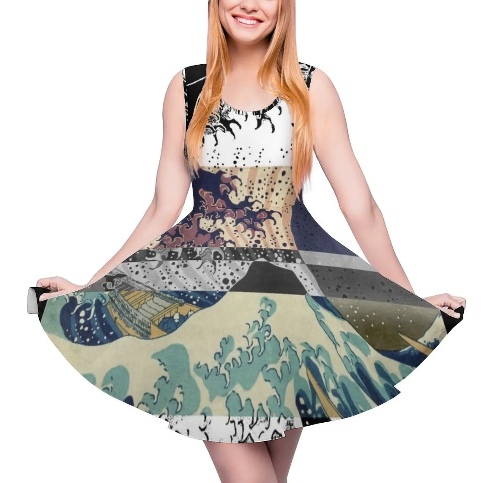 

the great wave color glitch Sleeveless Dress Women long dress dress party night summer dresses