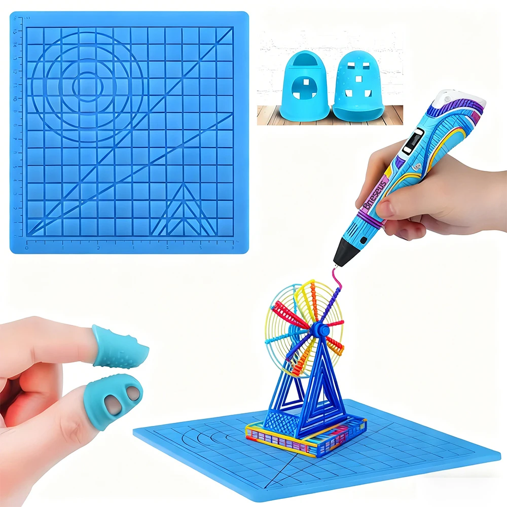 

3D Printing Pen Silicone Mat DIY With 2 Finger Protectors Template Drawing Tool Silicone Pad Drawing Tools for Kids Adults