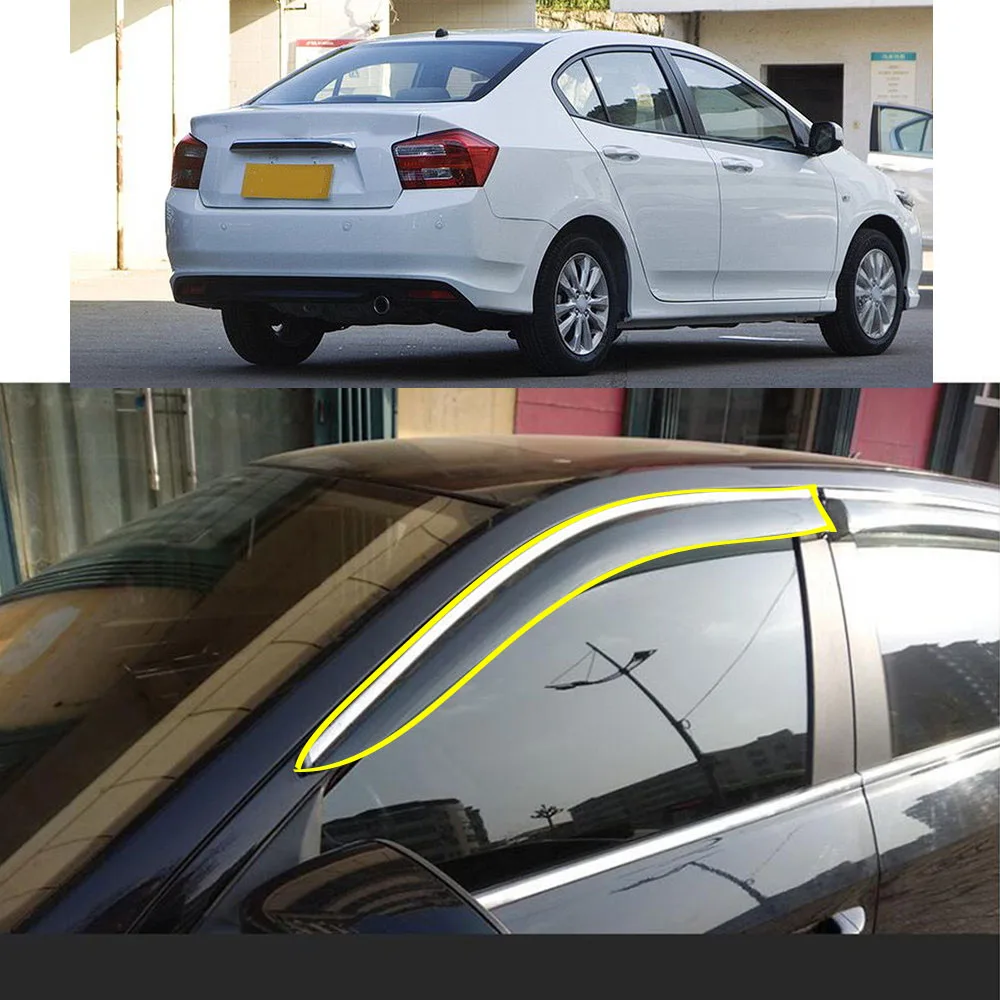 

Car Body Styling Sticker Plastic Window Glass Wind Visor Rain/Sun Guard Vent Parts For Honda City 2009 2010 2011 2012 2013 2014