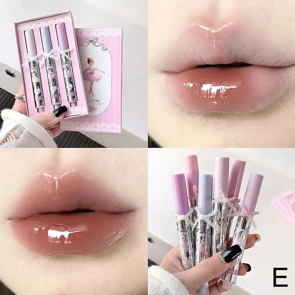 Ballet Girls Mirror Crystal Lip Gloss Makeup Set Water Lip Head Tint Jelly Waterproof Sponge Film Glass Glaze Forming Lip K G8D9