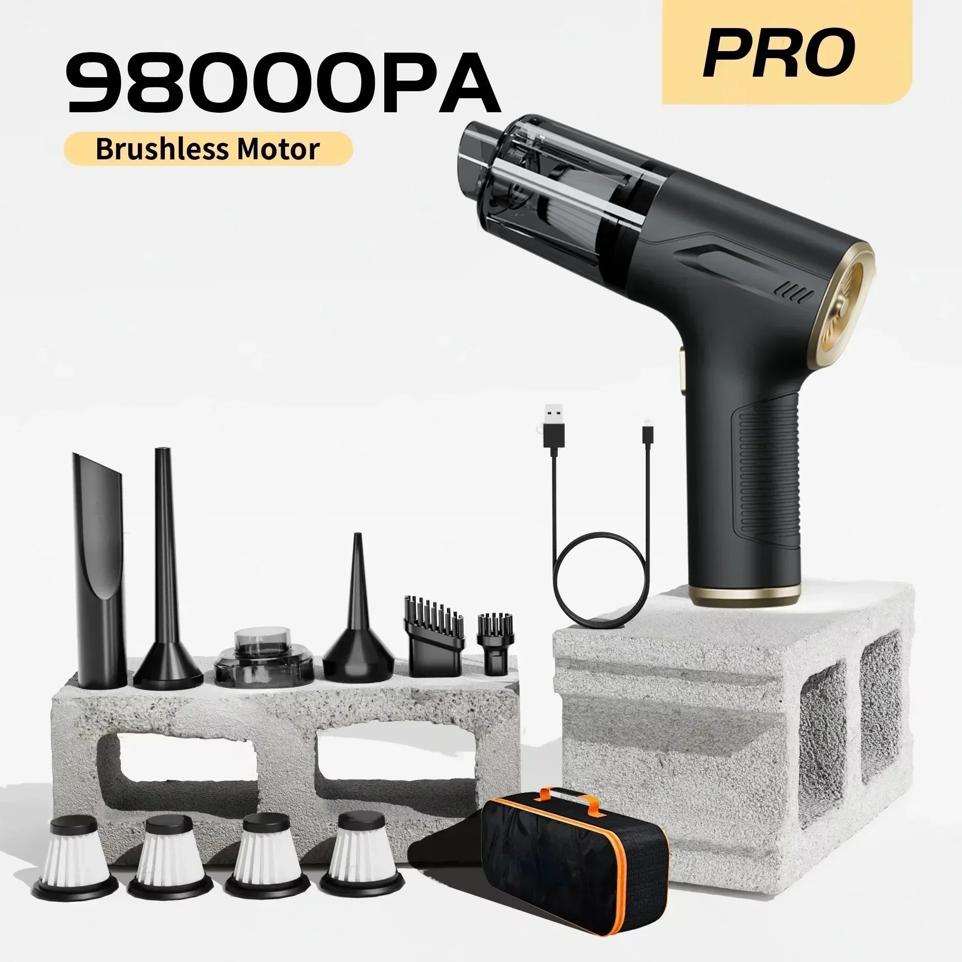 CENRR 98000PA Mini-autostofzuiger Draadloze krachtige draadloze autoreiniger Handheld draagbare stofzuiger Luchtpistool
