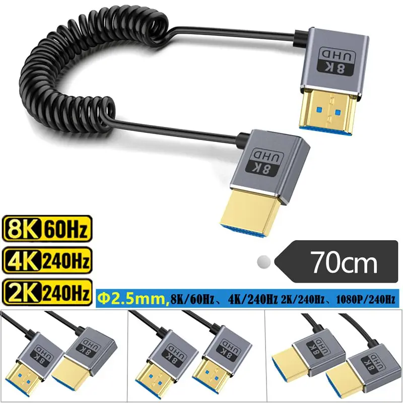 Spring Coaxial 8K 2.1 Version HDMI Compatible With Male to Male Ultra-Fine 2.5mm 8K@60Hz4K@240Hz48Gbps Video HD Connection Cable