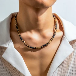 Brown and Black Small Beaded Chain Necklace Men Trendy Wood Beads Short Choker Necklace Collar on Neck 2023 Fashion Jewelry Male