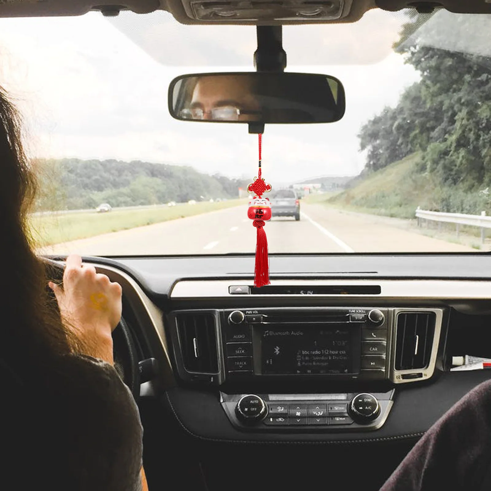 3Pcs Chinese Knot Pendant Lucky Cat Car Hanging Tassel Decoration Red Knot Tassel Keychain Ornament Car Decoration