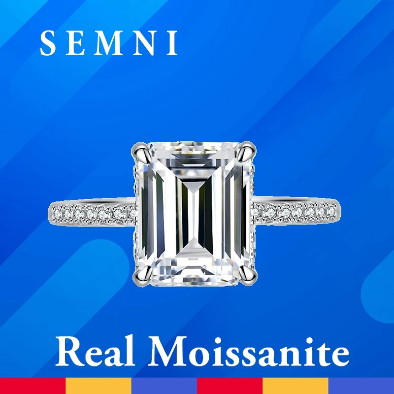 SEMNI 4.0ct Emerald Cut Moissanite Diamond Ring for Women 925 Sterling Silver Gift for Beloved Wife Girlfriend Mum