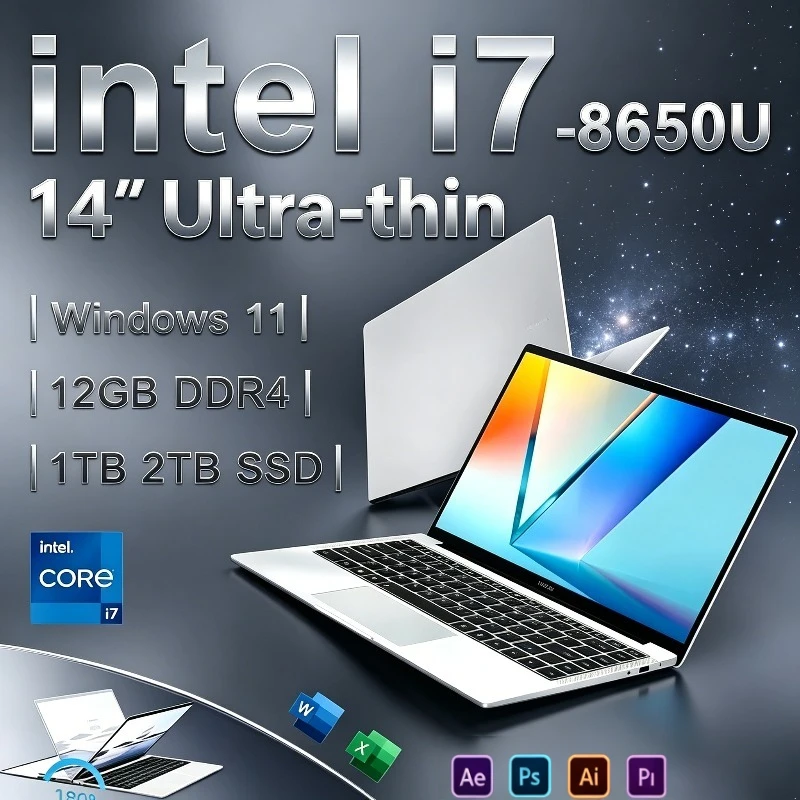 

HOT LENO Ultra Slim 14.1" Laptop 2TB 32GBWindows 11 Intel Core i7 8650U Gaming Computer PC Gamer office Notebook 1920*1080 HD