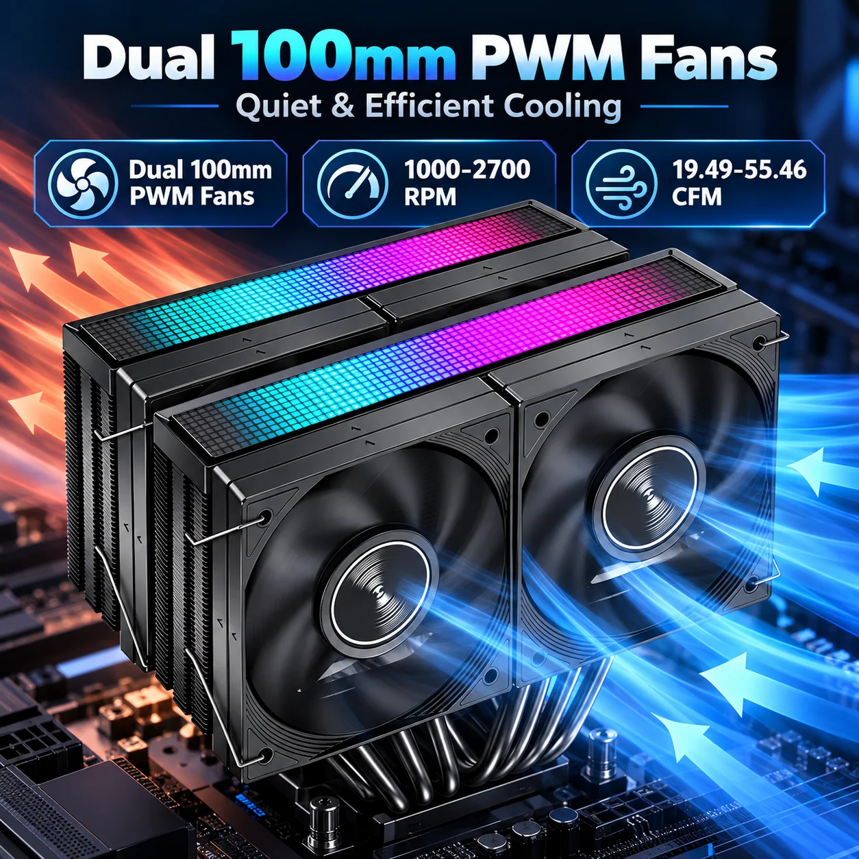 ARGB Dual Tower CPU Cooler 6 Heat Pipes 100mm PWM Fans High Performance Air Cooling for Intel AMD AM4 AM5