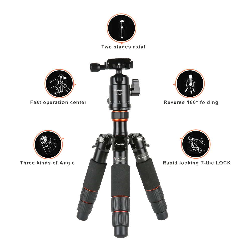 Fotopro Carbon Fiber Lightweight Portable Compact Micro Shooting Mini Tripod for DSLR Mirrorless Camera