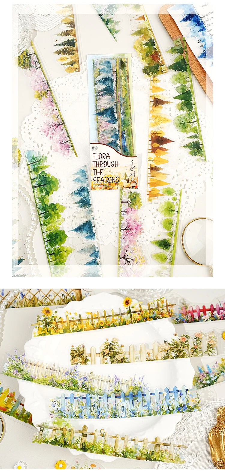 15 Stück Streifen-Landschafts-PET-Aufkleber-Set mit natürlichen Motiven für Junk Journal, DIY, Scrapbooking, Schulbedarf, Collage, Schreibwaren-Aufkleber – Detail 4