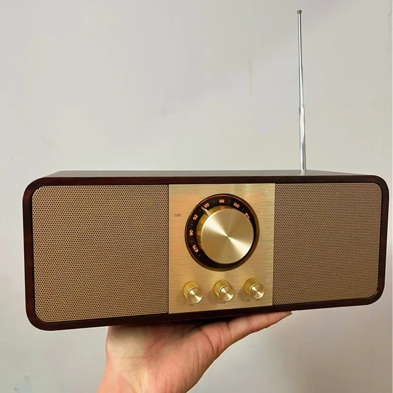 

Retro Elegant Wireless Walnut Wooden Radio with 5.3 Bluetooth Built-in Mic Portable Bluetooth Speaker for Gift Caixa De Som