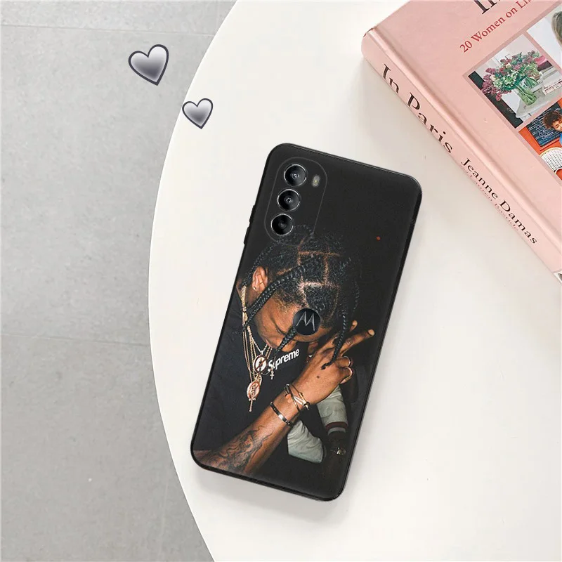 Black Anti-Drop Phone Case For Motorola Moto G22 G32 G52 G72 G82 G9 Edge 30 20 G53 G73 G200 G Stylus One Fusion Travis Scott