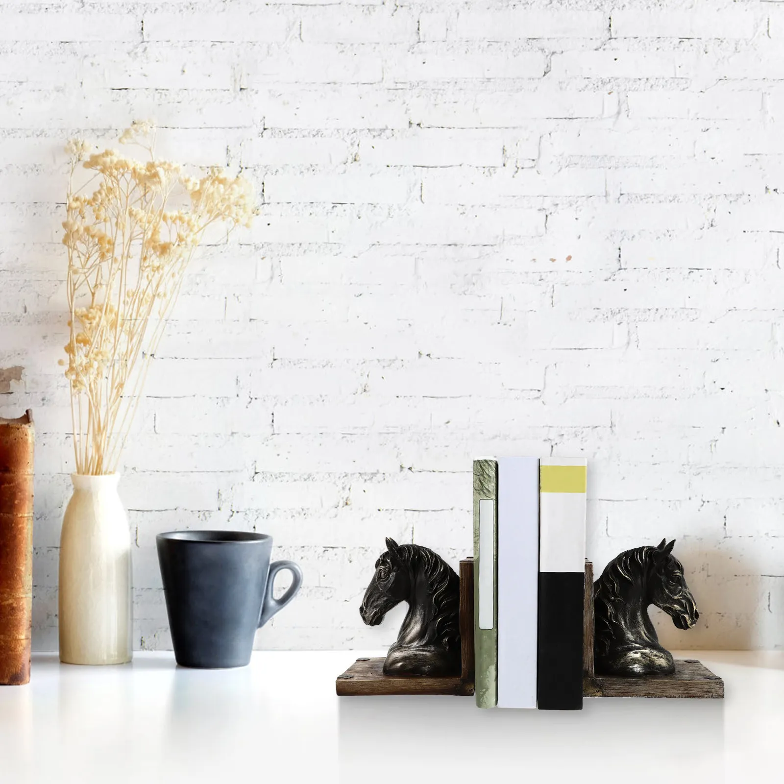 1Pair Horse Head Bookends Resin Retro Style Decorative Bookshelf Accessory Study Room Desktop Decor Exquisite Bookend