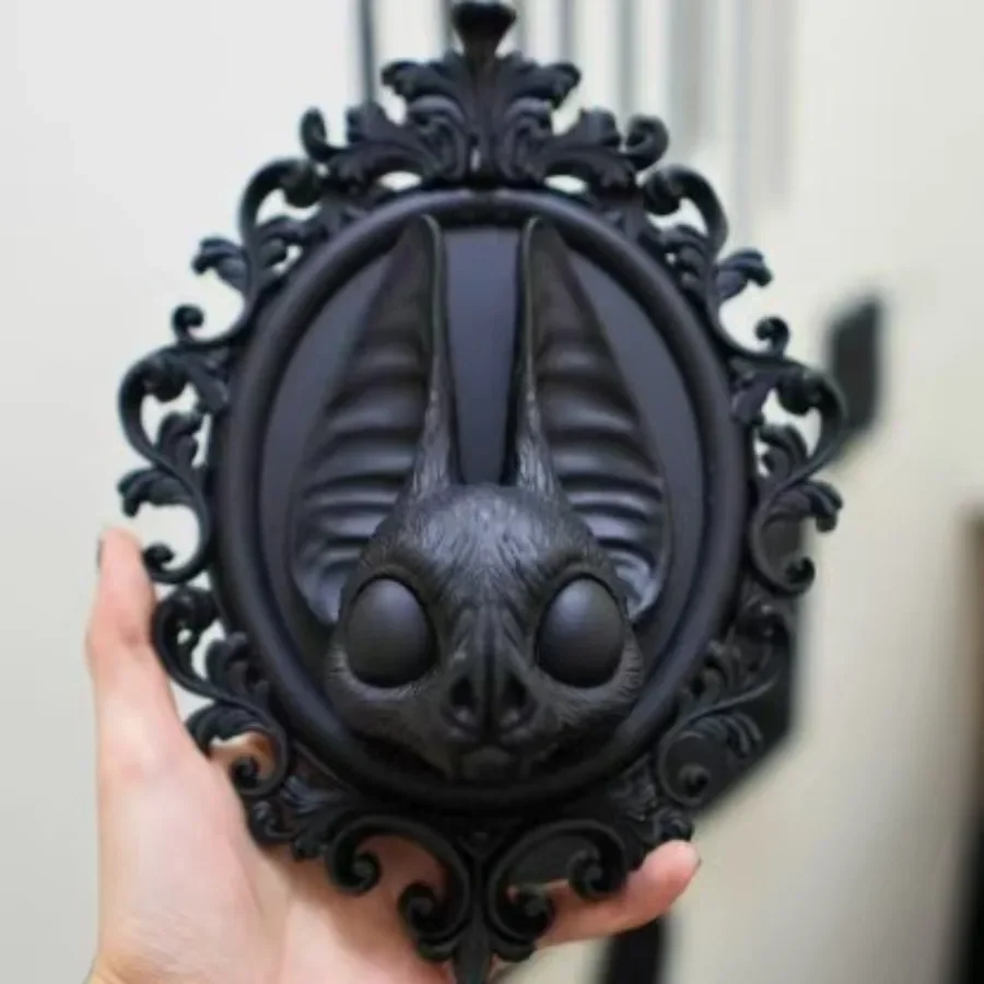 ZGothic Dark Wall Decor Bat Skull Resin Frame with Gold Accents Vintage Style for Home Office Festive