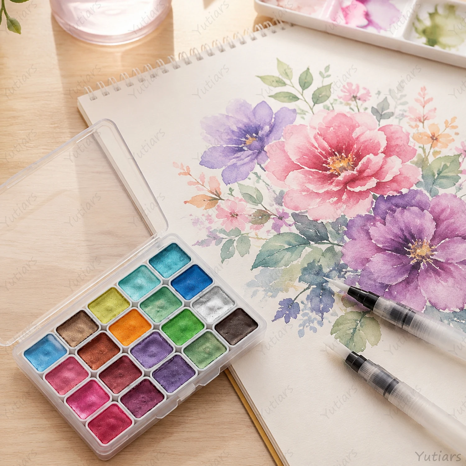 20-Farben-Aquarell-Malset, metallisches Aquarell-Farbset, glitzernde Aquarell-Farbbox – Detail 4