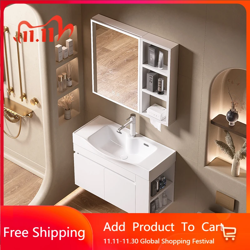 

Solid Wood Toilet Bathroom Cabinets Vintage Vanity Drawer Ceramics Bathroom Cabinets Storage Mirror Mobiletto Bagno Furniture