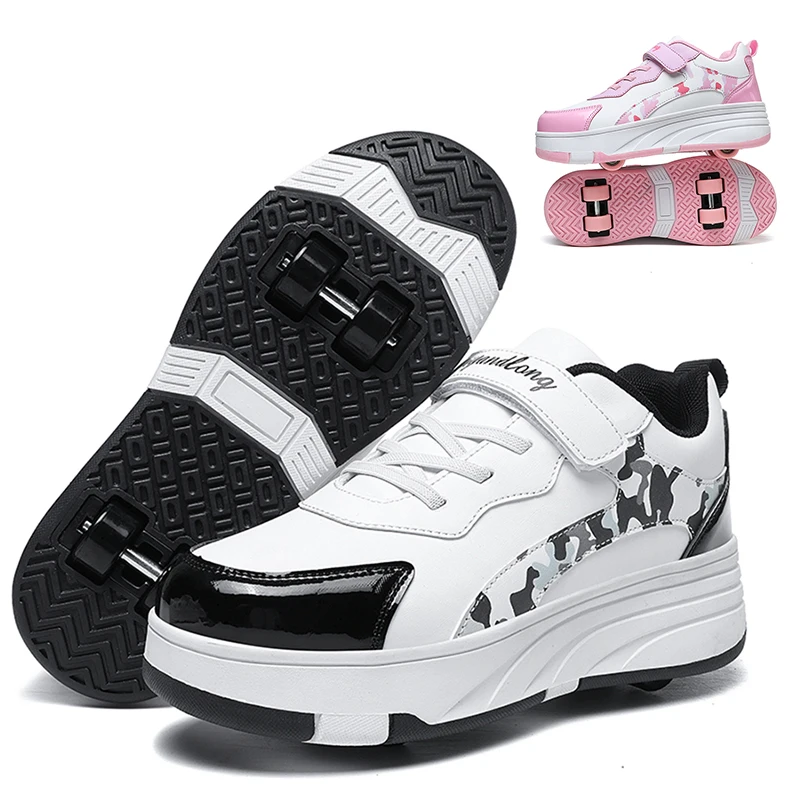 

New Boys' Skates High-Quality Four-Wheeled Student Skates One-Shoe Dual-Use Girls' Fashion Outdoor Roller Skating Sports Shoes