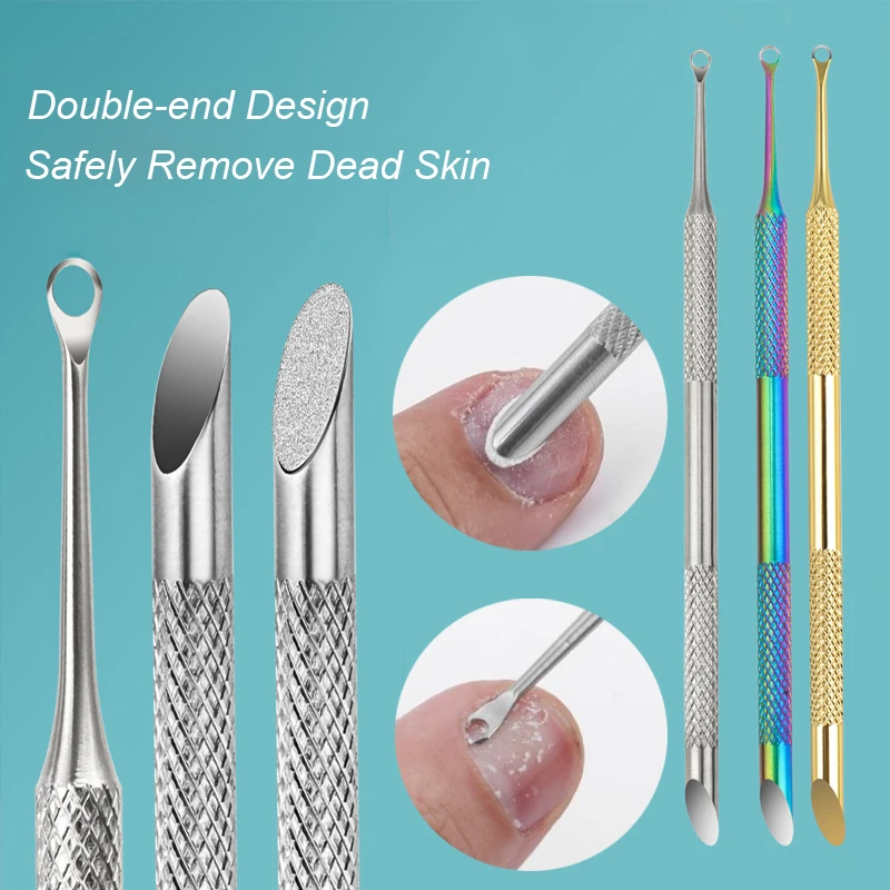 Nail Circle Beveled Head Stainless Steel Cuticle Pusher Nail Art Sanding Tablet Manicure Sticks Tool for Salon Nails Accessories