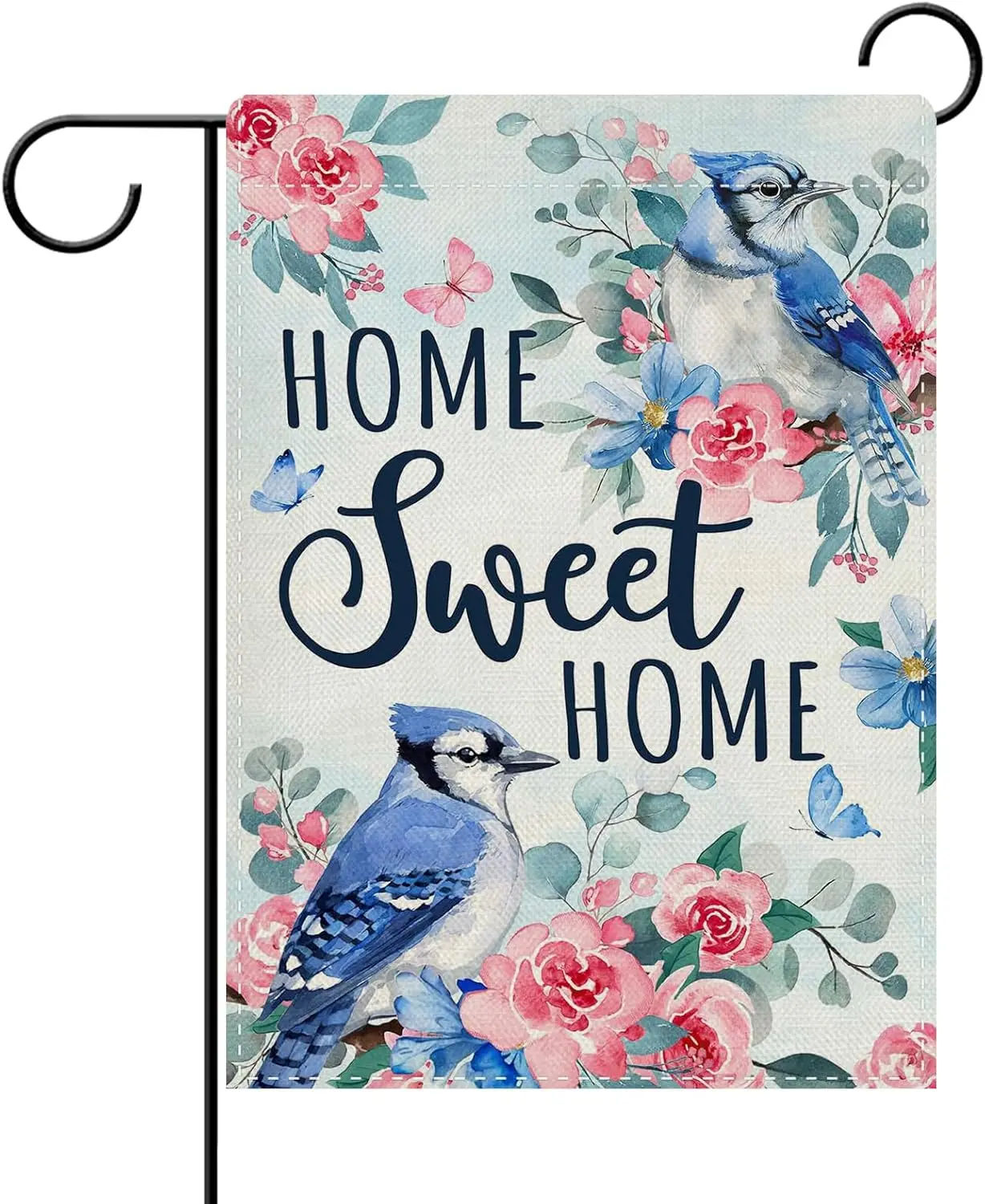 Dyrenson Home Sweet Home Bluebirds Decorative Garden Flag, Blue Jay Flowers Eucalyptus Leaves Yard Outside Decorations, Spri KKW
