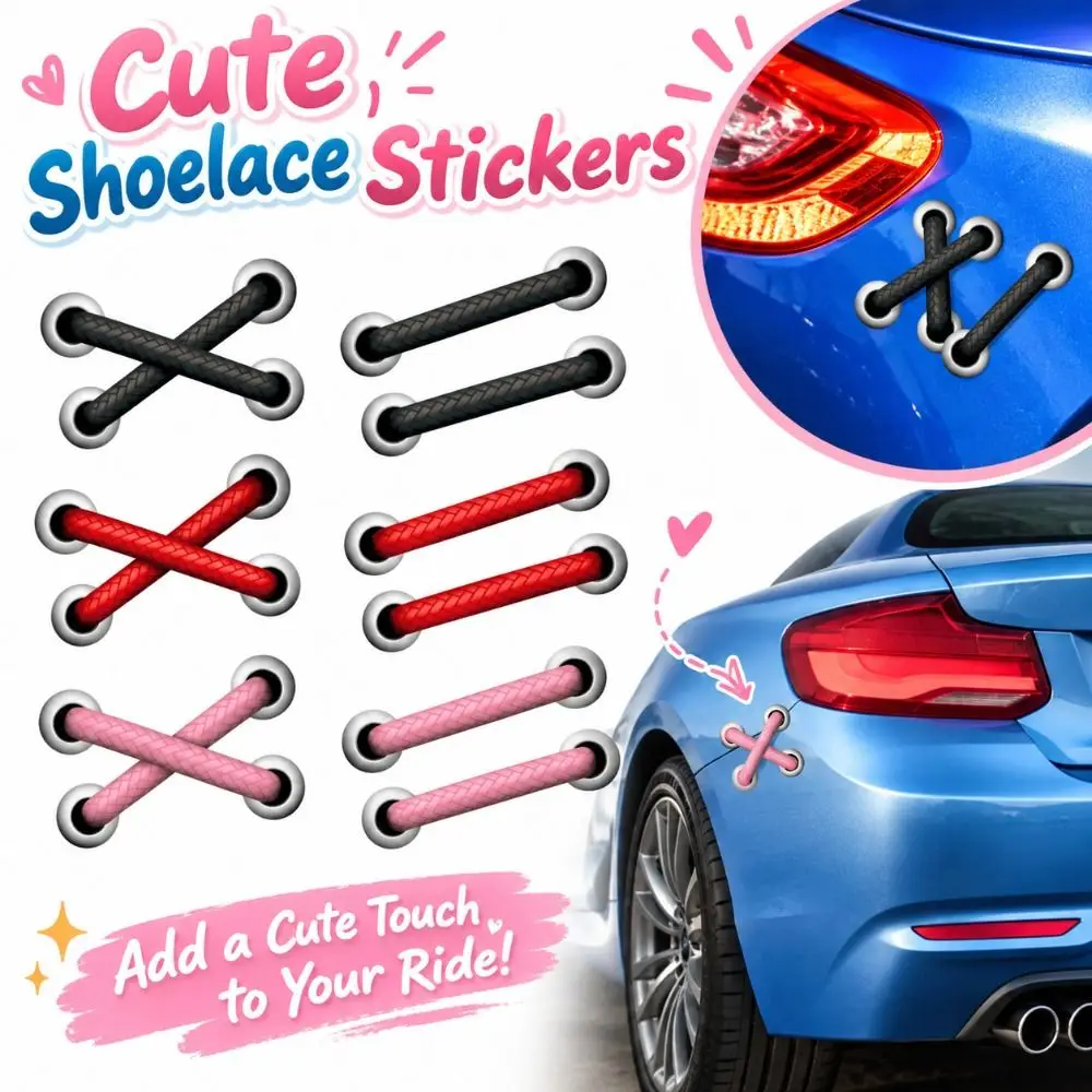 2/3Pcs Cute PVC Shoelace Stickers Shoelace Style Self Adhesive Car Motorcycle Decals 2D Flat Auto Decals Vehicle Body Decoration