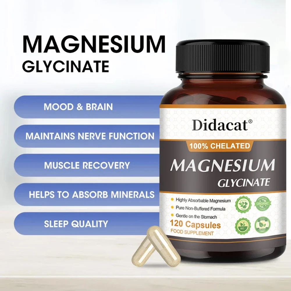 Magnesium Glycinate - 120 Capsules, Magnesium Supplement, Helps with Sleep and Relaxation, Relieves Muscle Cramps and Tension