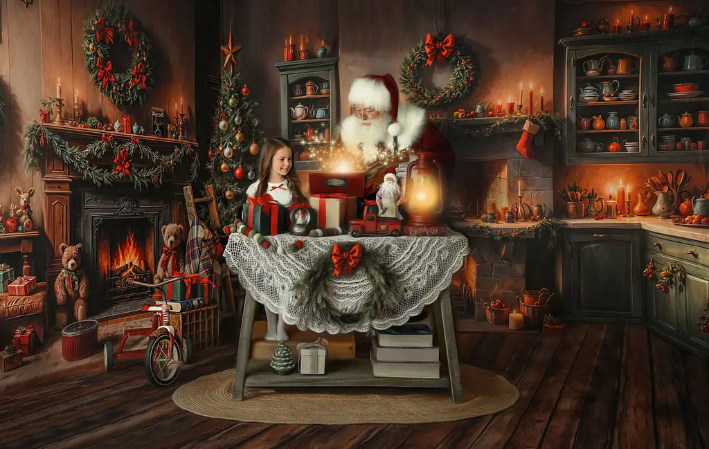 Warm Christmas Corner Backdrops Kids Family Photography Child Photocall Festival Kitchen Backgrounds