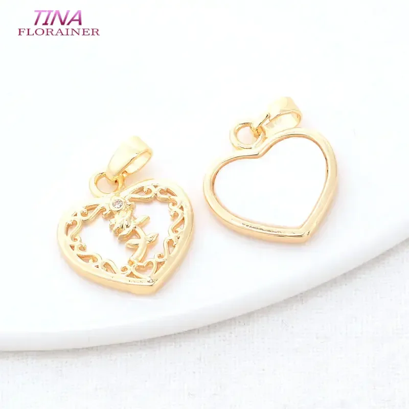 15*17MM 14K Gold Color Brass and Zircon Heart Flowers Charms Pendants Jewelry Making Supplies Diy Necklaces Findings Accessories