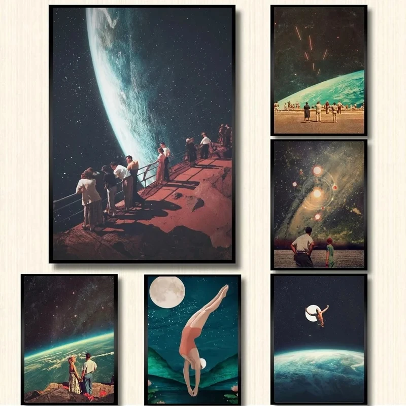 Retro Abstract Figure Painting Starry Sky Astronomical Wall Art Picture Canvas Print Painting Museum Fashion Home Decoration