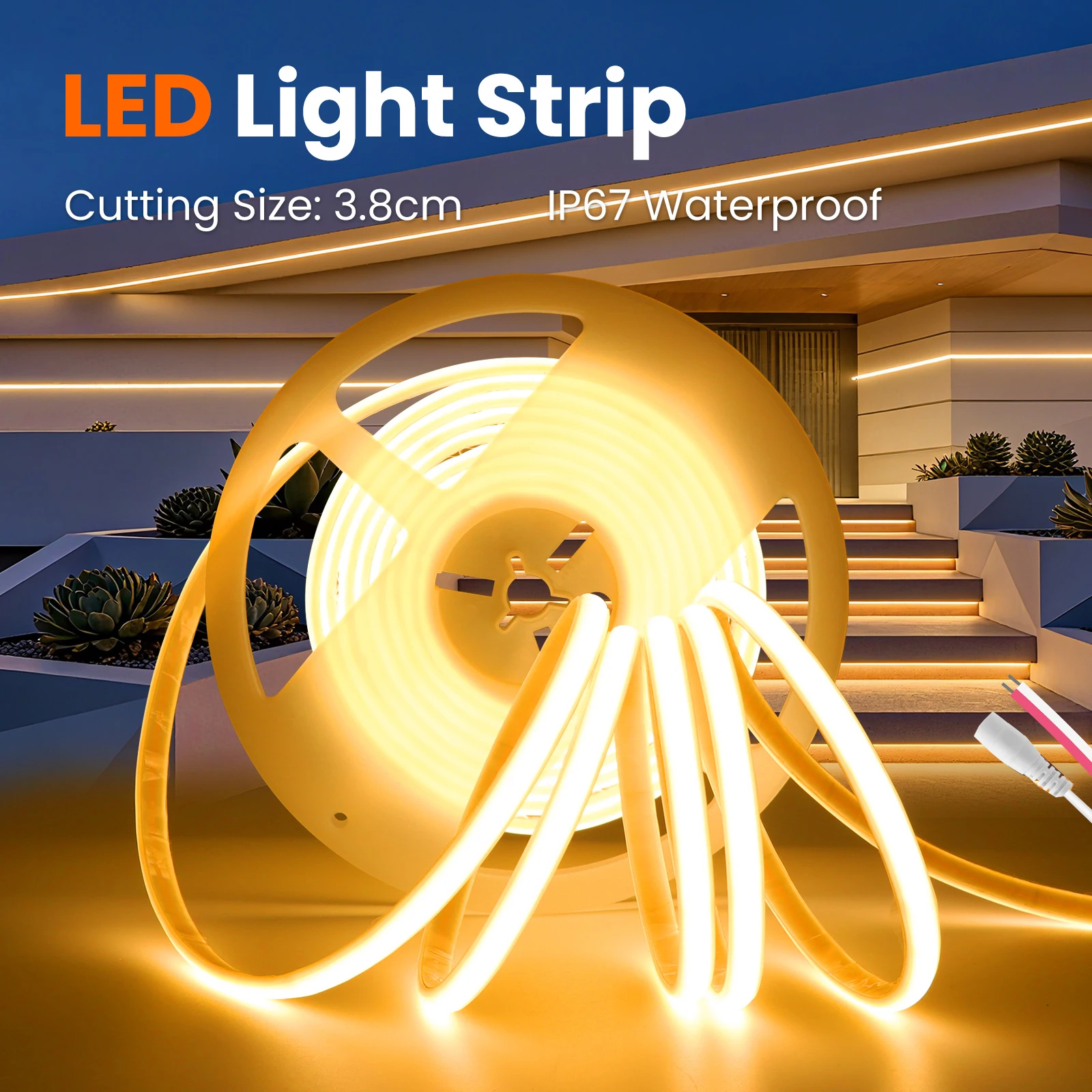 12V 24V COB LED Tape Flexible DC Plug/2Pin Wire Strip Light Hight Bright 320LEDs/m 3000K 4000K 6000K IP67 Waterproof Home Decor
