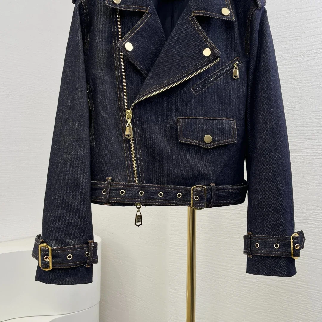 Damskie kurtki dżinsowe z długim rękawem, czarne, na wiosnę 2025