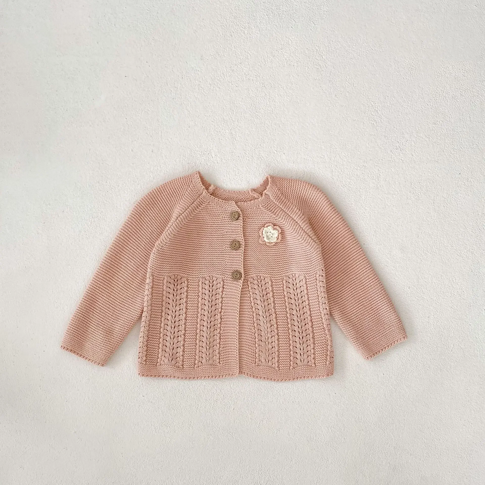 Babykleding 2024 Lente En Herfst Katoenen Trui Baby 0-3 Jaar Handgemaakte Bloem Gebreide Jas Meisjes Lange Mouwen Vest