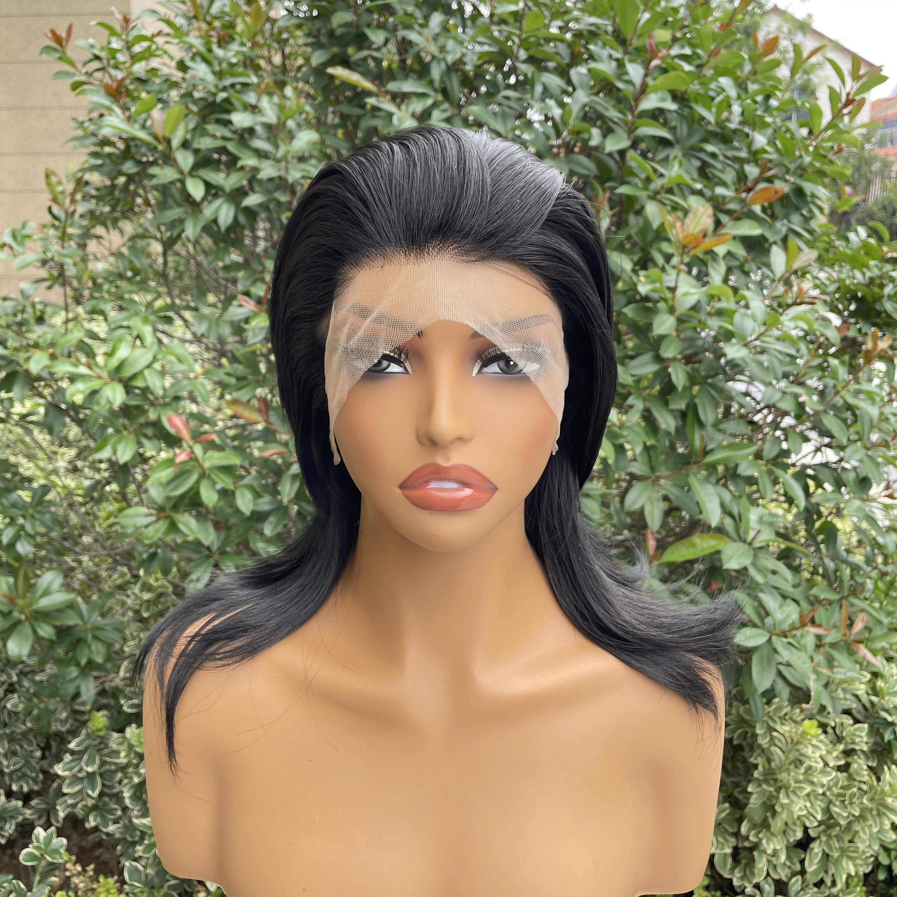 

Короткий парик Mullet для косплея длиной до плеч для женщин, темно-черный, 13X4, синтетические парики спереди, завязанные вручную, бесклеевые, плотность 150%