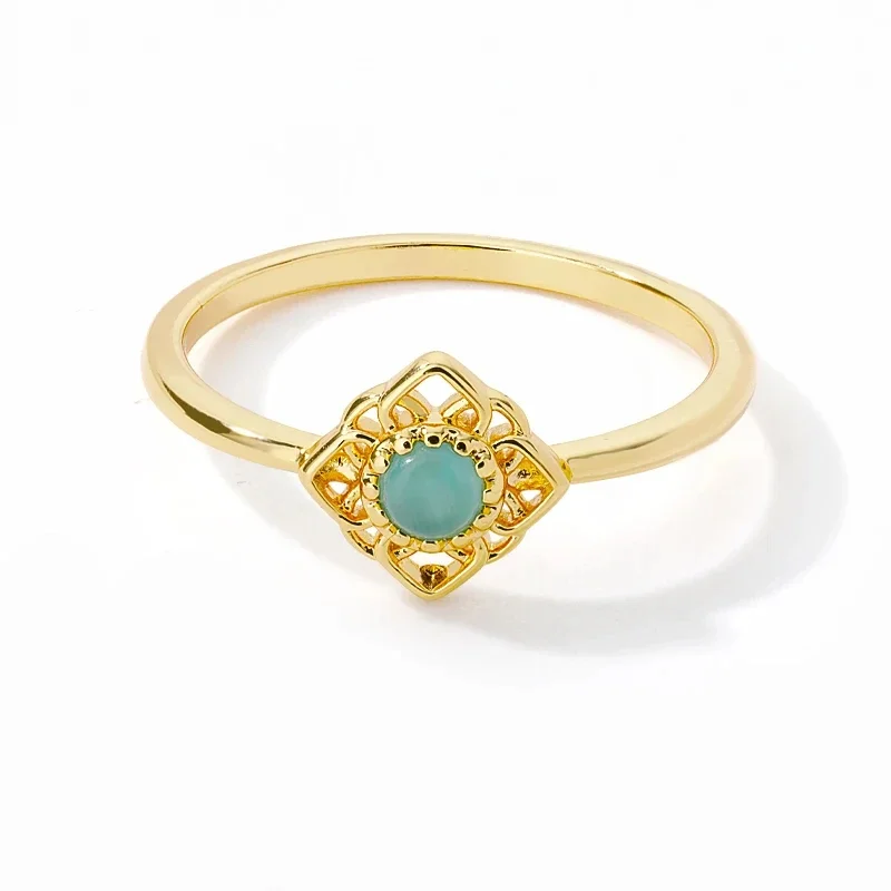 Lotus Flower Rings for Women Gold Color Stainless Steel Opal Natural Stone Ring Vintage Boho Wedding Engagement Jewelry Gift